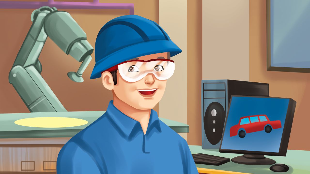 illustrated engineer with safety glasses